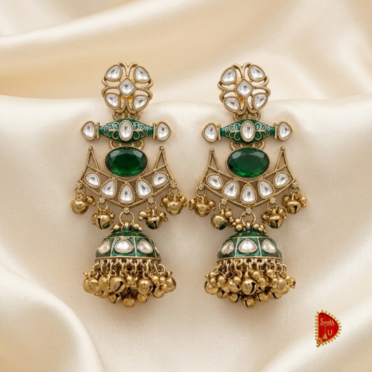Bottle Green Kundan Jhumki