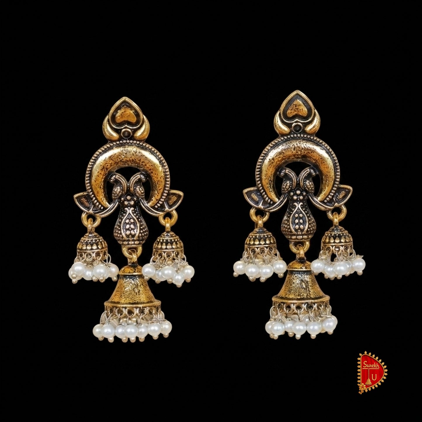 Antique Golden Peacock Jhumki