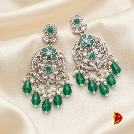 Bottle Green beads stones Chandbali