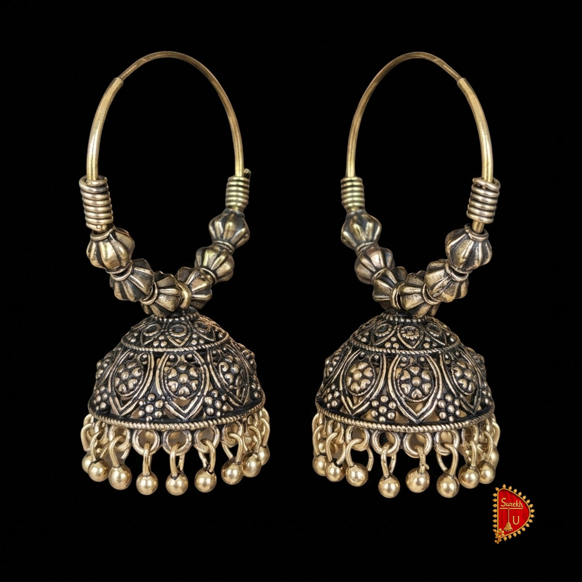 Golden Oxidized Hoop Jhumki medium